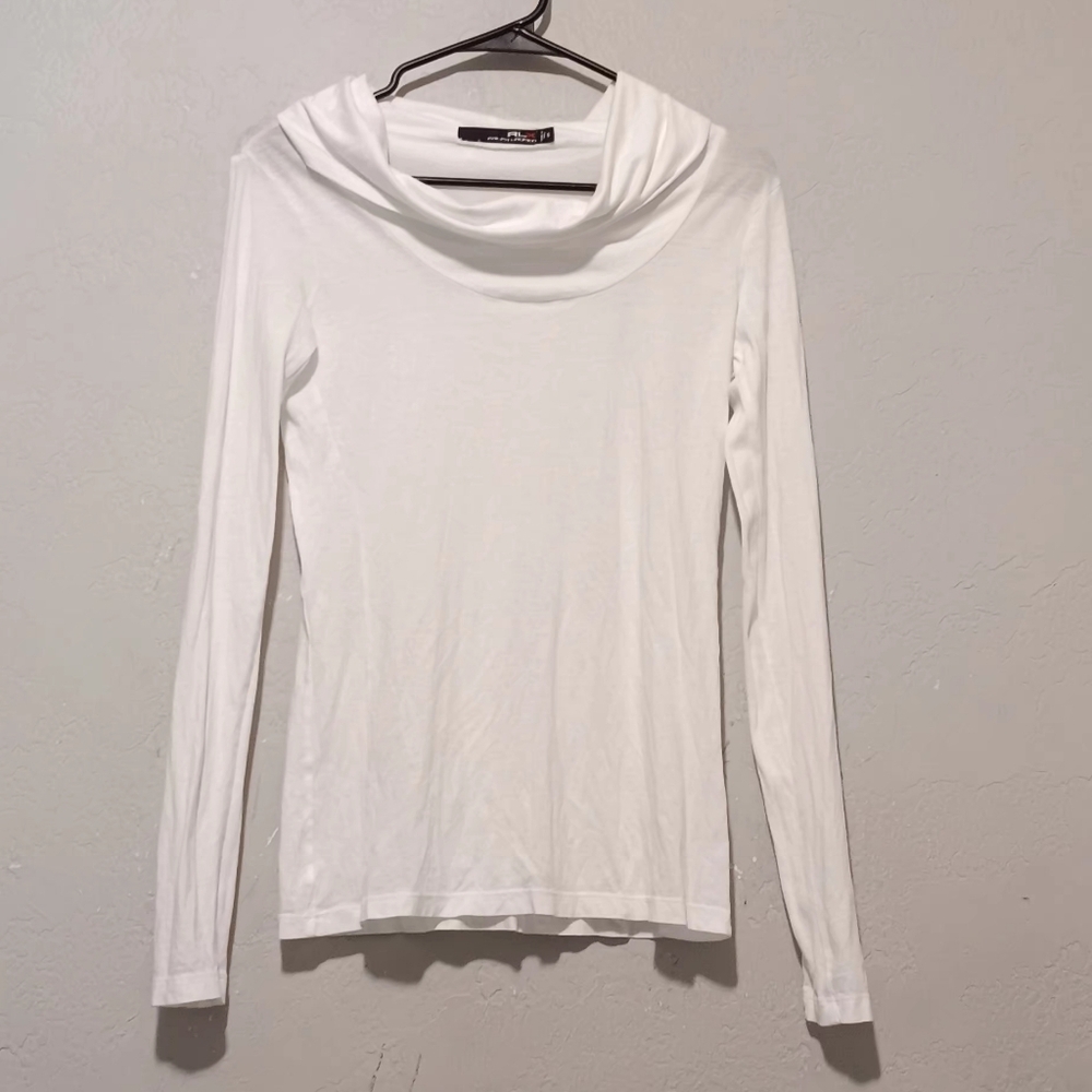 RLX Ralph Lauren Women Pima Cotton Top  White SzS Coul‎ Neck Base Layer